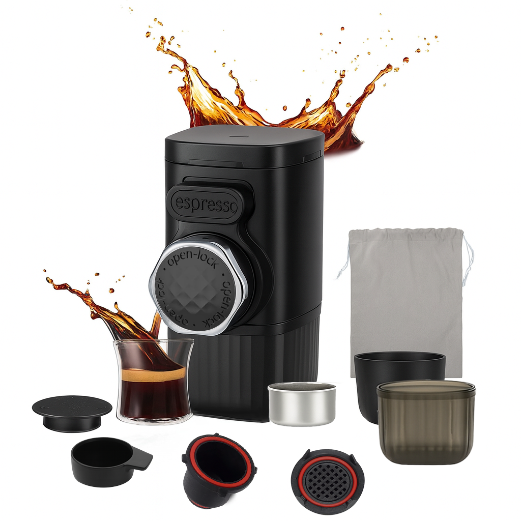 Espressor portabil manual LEBLOU 15 bar, capsule și cafea