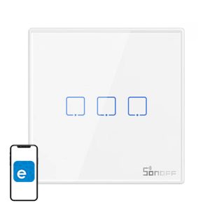 Întrerupător wireless SONOFF T2EU3C, RF 433MHz, 3 canale, alb