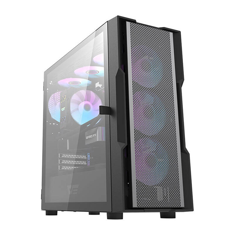 Carcasă PC Darkflash DK431 Mesh neagră, 4 ventilatoare ARGB