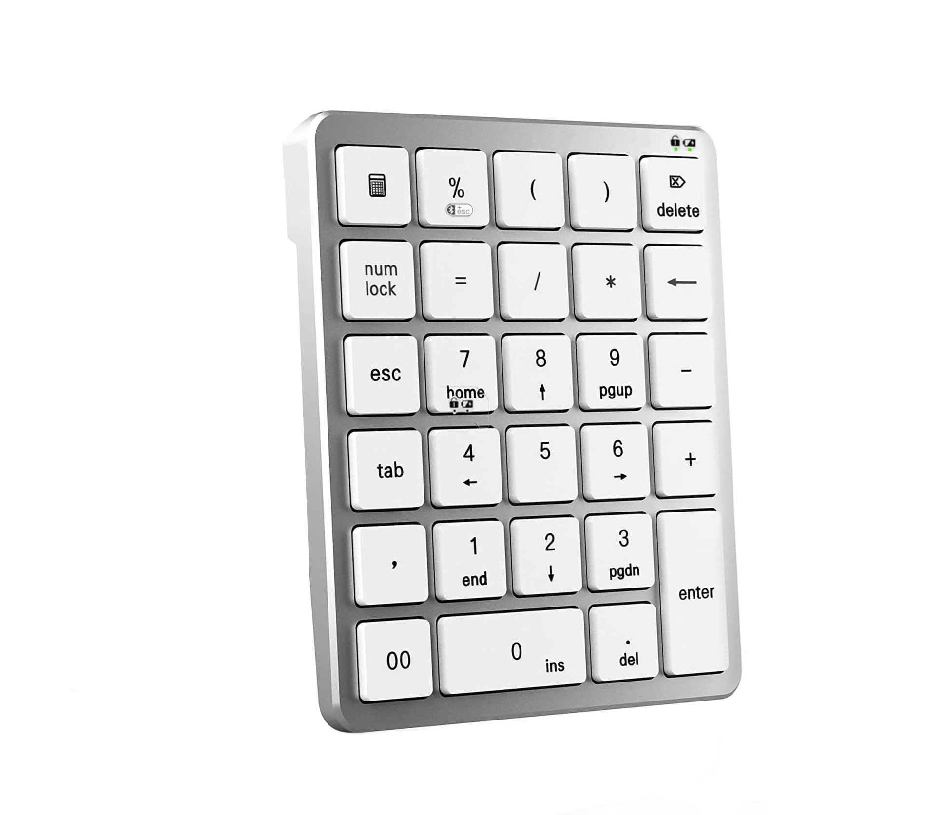 Tastatură numerică LEBLOU wireless 28 taste, argintiu/alb
