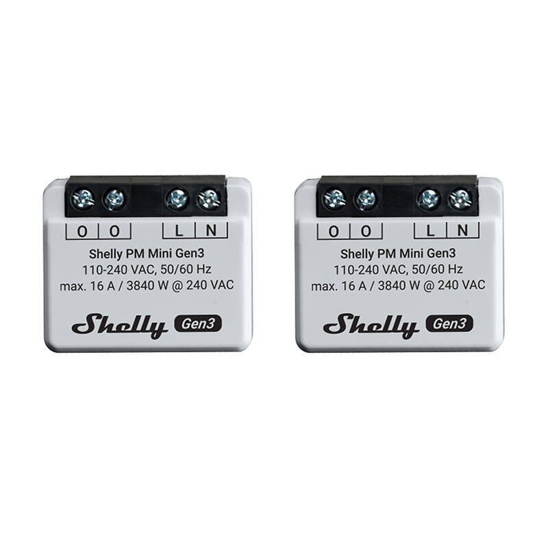 Set 2 contoare energie Shelly PM Mini Gen3, Wi-Fi/Bluetooth, 16A