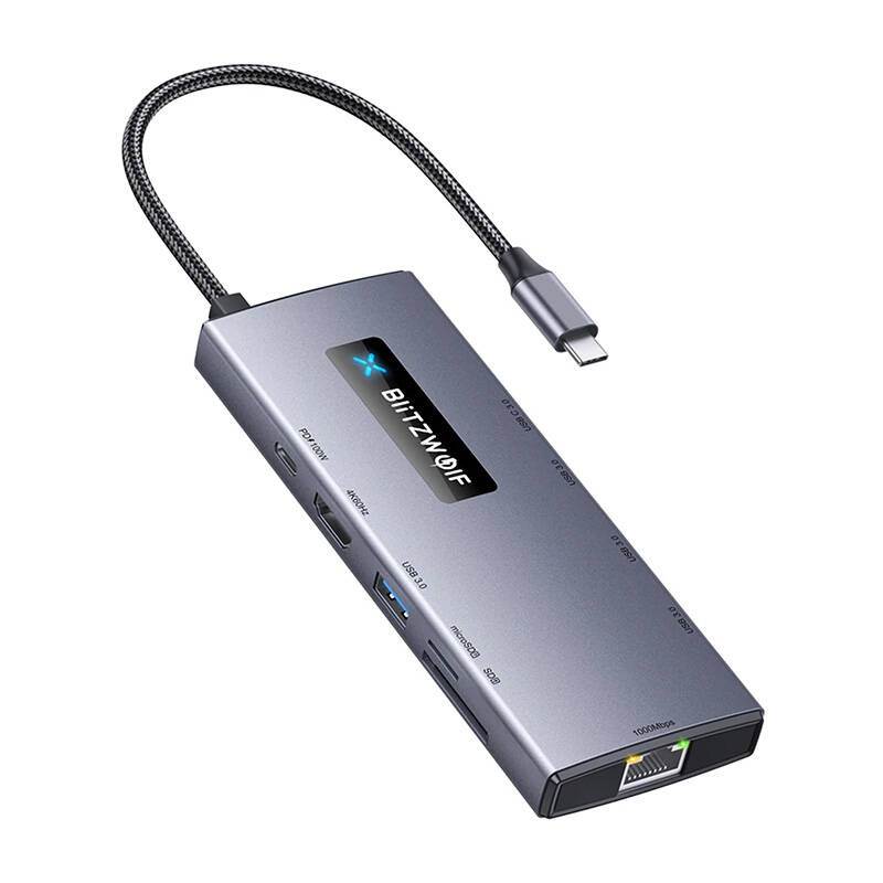 Hub USB-C BlitzWolf BW-NEW TH8, 10-în-1, HDMI 4K, RJ45, PD 100W