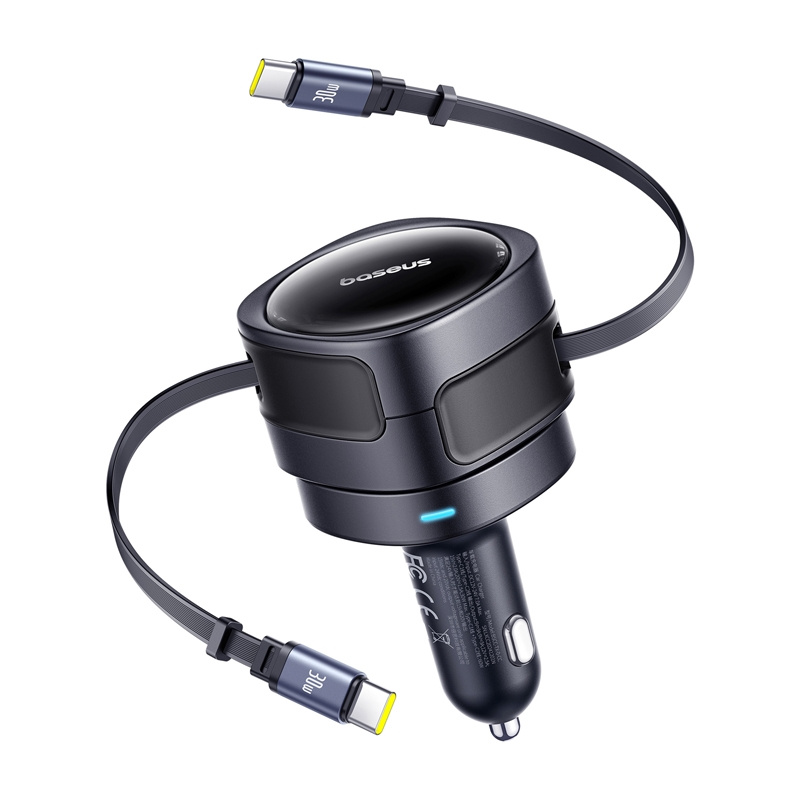 Încărcător auto Baseus 60W, 2 cabluri USB-C integrate, negru