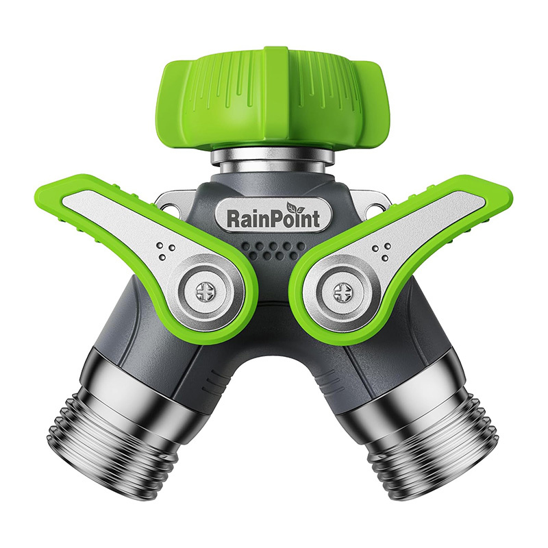 Splitter dublu furtun grădină RainPoint ICD047, metalic, debit 30 GPM