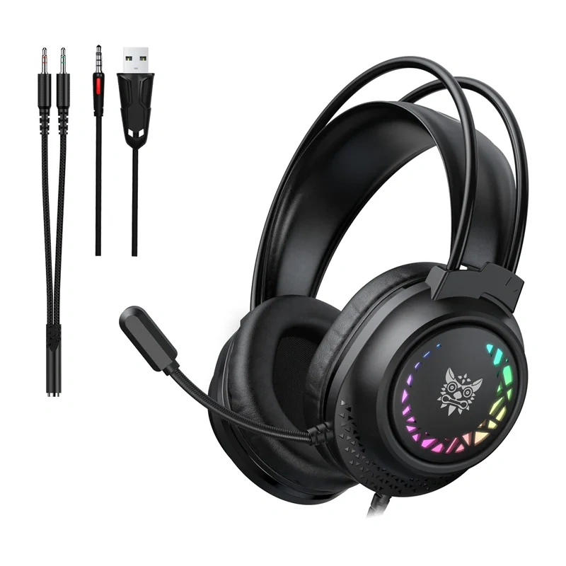 Căști gaming ONIKUMA X92 cu drivere 50 mm, microfon și iluminare RGB, negru