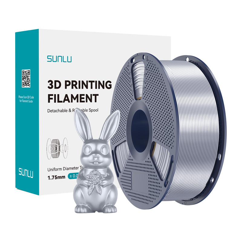 Filament 3D SUNLU PLA+ Silk, argintiu, finisaj mătăsos