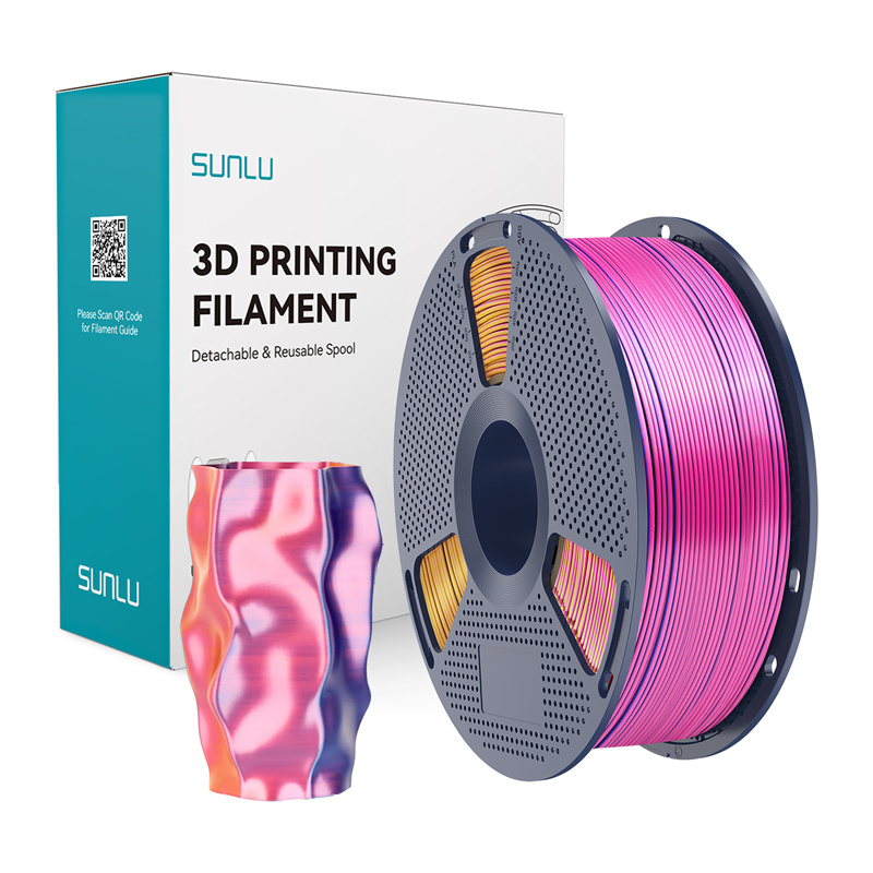Filament 3D SUNLU PLA+ Silk, tricolor, roșu-galben-albastru