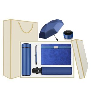 Set cadou business LEBLOU cu agendă, pix, termos cu afisaj digital, umbrelă, albastru